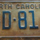 1972 North Carolina license plate SD 814