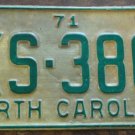 1971 North Carolina license plate XS 380
