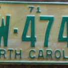 1971 North Carolina license plate W 474