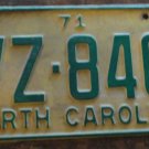 1971 North Carolina license plate VZ 846
