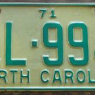 1971 North Carolina license plate LL 994