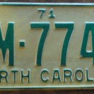 1971 North Carolina license plate AM 7746