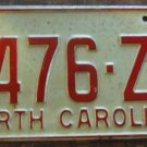 1970 North Carolina license plate 6476 ZE