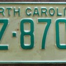 1969 North Carolina license plate HZ 8708