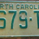 1969 North Carolina license plate 3679 TM