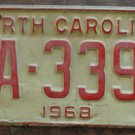 1968 North Carolina license plate ZA 3398