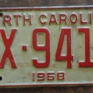 1968 North Carolina license plate BX 9413