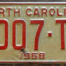 1968 North Carolina license plate 8007 TM