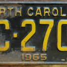 1965 North Carolina license plate CC 2702