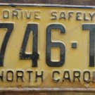 1962 North Carolina passenger truck license plate 3746 TC