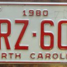 1980 North Carolina license plate VRZ 604