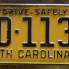 1960 North Carolina license plate BD 1138