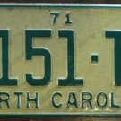 NOS 1971 North Carolina license plate 7151 TT new old stock