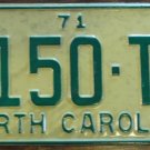 NOS 1971 North Carolina license plate 7150 TT new old stock