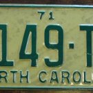 NOS 1971 North Carolina license plate 7149 TT new old stock