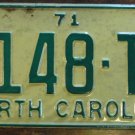NOS 1971 North Carolina license plate 7148 TT new old stock