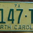 NOS 1971 North Carolina license plate 7147 TT new old stock
