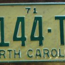 NOS 1971 North Carolina license plate 7144 TT new old stock