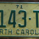 NOS 1971 North Carolina license plate 7143 TT new old stock
