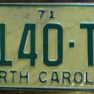 NOS 1971 North Carolina license plate 7140 TT new old stock