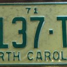 NOS 1971 North Carolina license plate 7137 TT new old stock