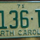 NOS 1971 North Carolina license plate 7136 TT new old stock
