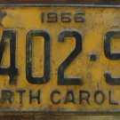 1966 North Carolina passenger truck license plate 9402 SL