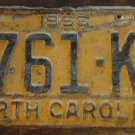 1966 North Carolina license plate 2761 KE