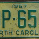 1967 North Carolina license plate DP 654