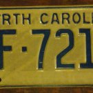 1972 North Carolina license plate F 721