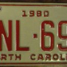 1980 North Carolina license plate VNL 692 with November 1982 stickers