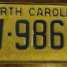 NOS 1972 North Carolina license plate W 9861 new old stock