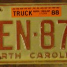 North Carolina license plate REN 873 with a 1988 truck sticker