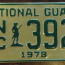 NOS 1978 North Carolina National Guard license plate 392 new old stock