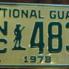 NOS 1978 North Carolina National Guard license plate 483 new old stock