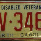 1981 North Carolina disabled veteran license plate DV 3462