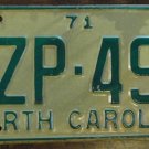1971 North Carolina license plate ZP 49