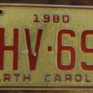 1980 North Carolina license plate WHV 697 with October 1987 stickers