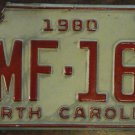 1980 North Carolina license plate WMF 169 with August 1987 stickers