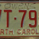 1970 North Carolina license plate VT 798