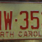 1970 North Carolina license plate MW 352