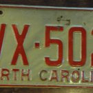 1970 North Carolina license plate VX 502