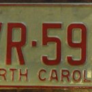 1970 North Carolina license plate VR 593