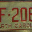 1970 North Carolina license plate ZF 2060