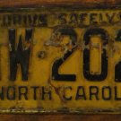 1962 AW 202 North Carolina license plate
