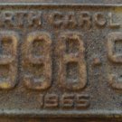 1965 3998 SJ North Carolina passenger truck license plate
