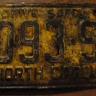 1962 2093 SA North Carolina passenger truck license plate