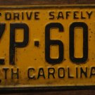 1960 ZP 605 North Carolina license plate