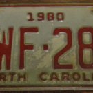 1980 WWF 280 North Carolina license plate with August 1989 stickers