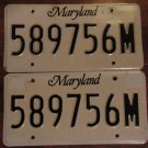 Maryland license plate 589756M matching pair